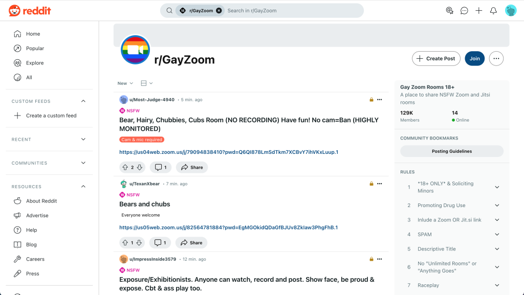 Gay webcam site screenshot